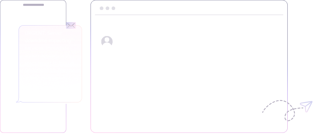 An SMS and Email with urgent message "URGENT: Server downtime impacting services. Immediate action needed. Tech team report to John at 04000000. Stay on standby for updates. Steve" Written by Compose AI, you content AI helper